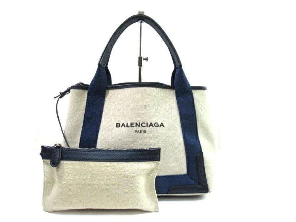 Balenciaga tote bag Navy Blue Cabas Ivory White blue canvas calfskin